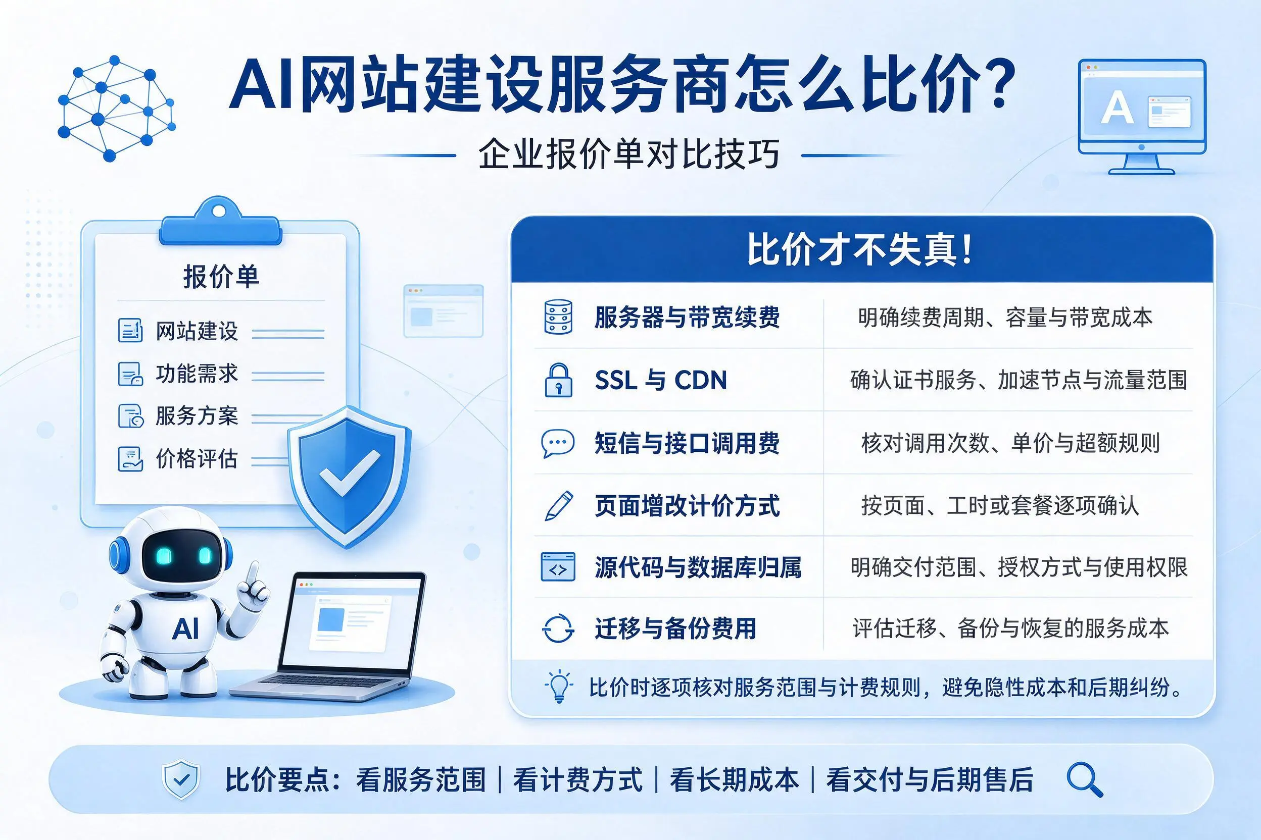 AI网站建设服务商怎么比价？日照企业报价单对比技巧